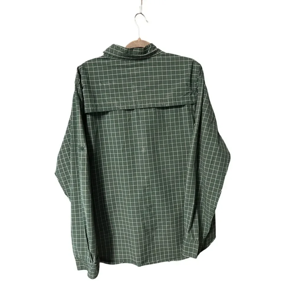 The north face men's green long sleeve button-up activewear casual shirt L